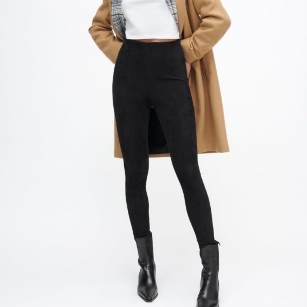 Zara Faux Suede Black Ankle Zip Pants Size M